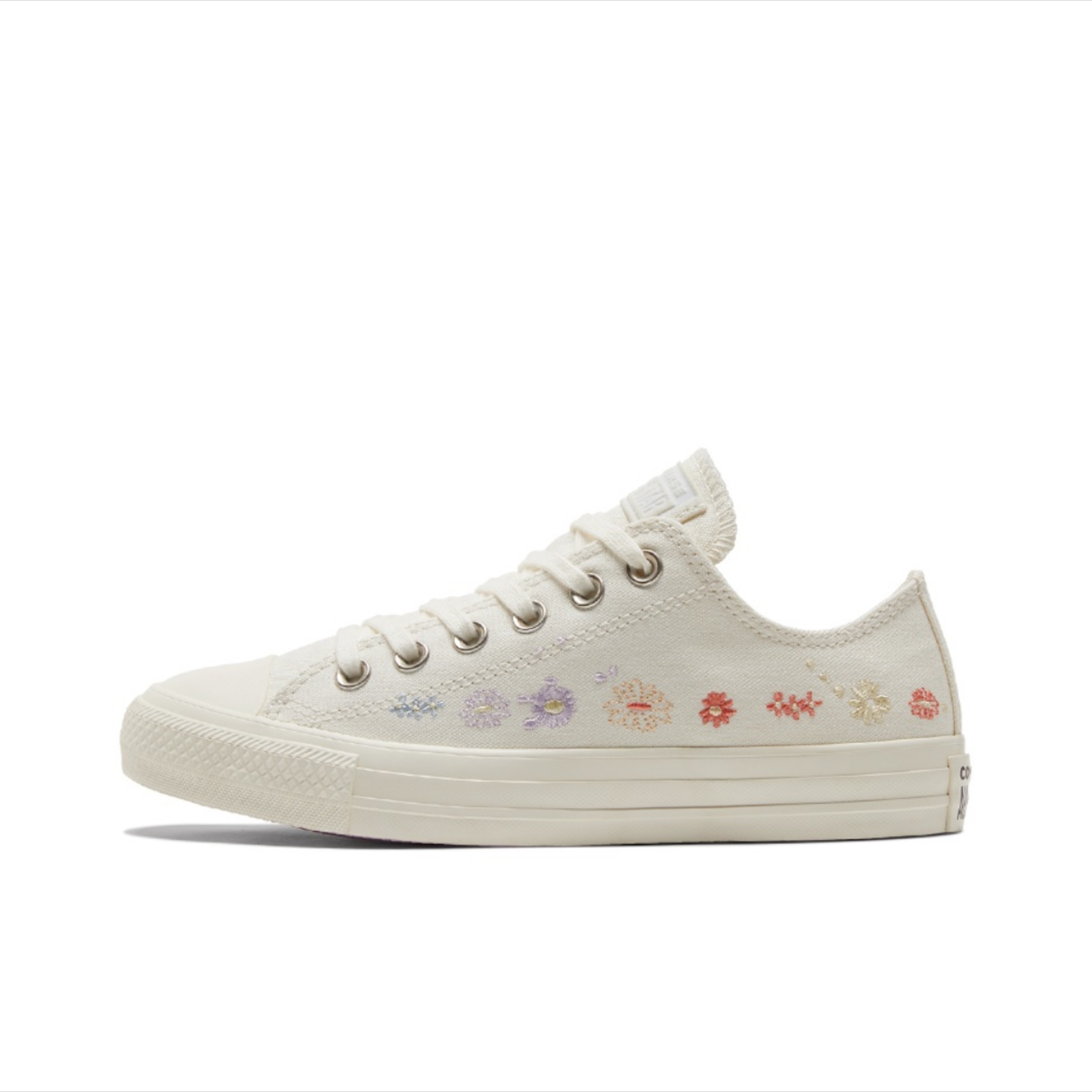 Converse 花卉刺绣 防滑耐磨 低帮 帆布鞋 女款 米白 A01595C