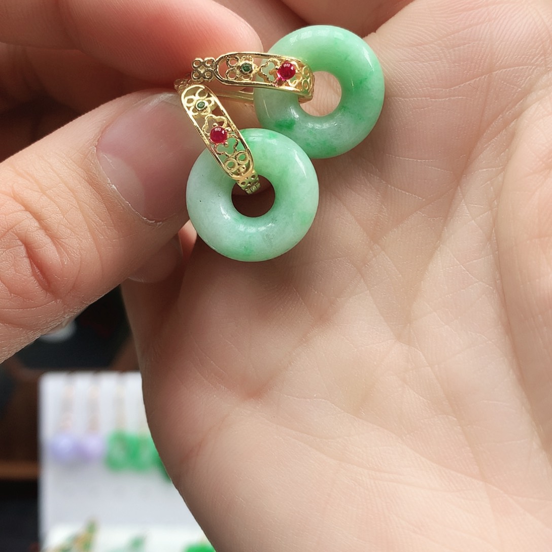 翡翠耳饰银S925镶嵌耳饰