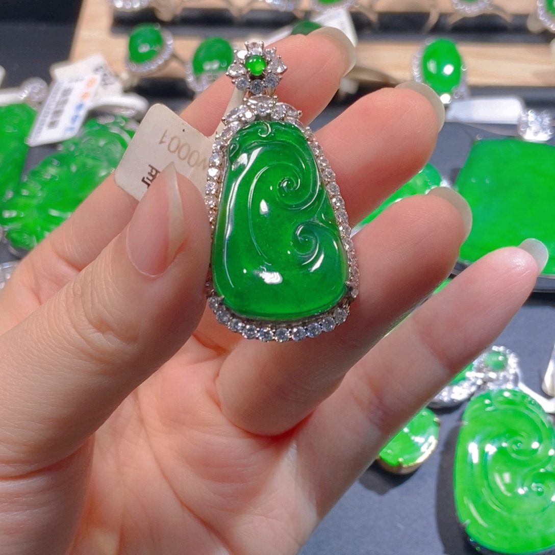 吊坠(不含链)银S925镶嵌翡翠