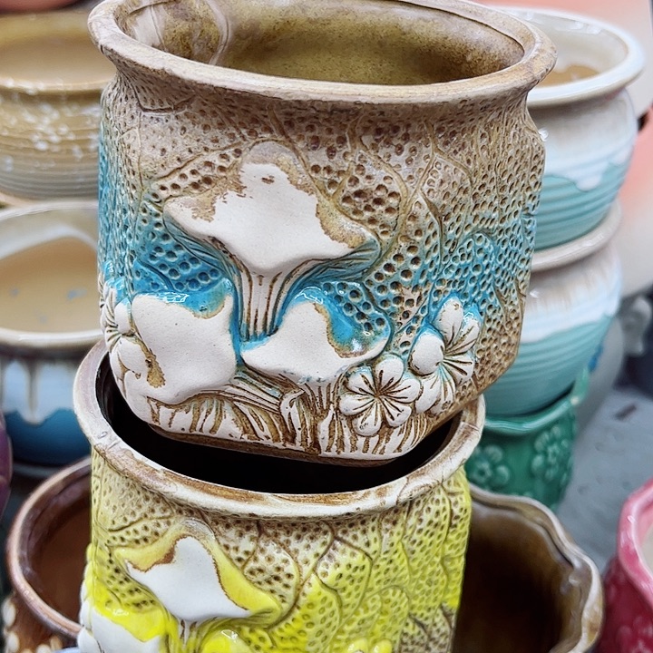 多肉绿植陶瓷花盆9.9包邮，有孔