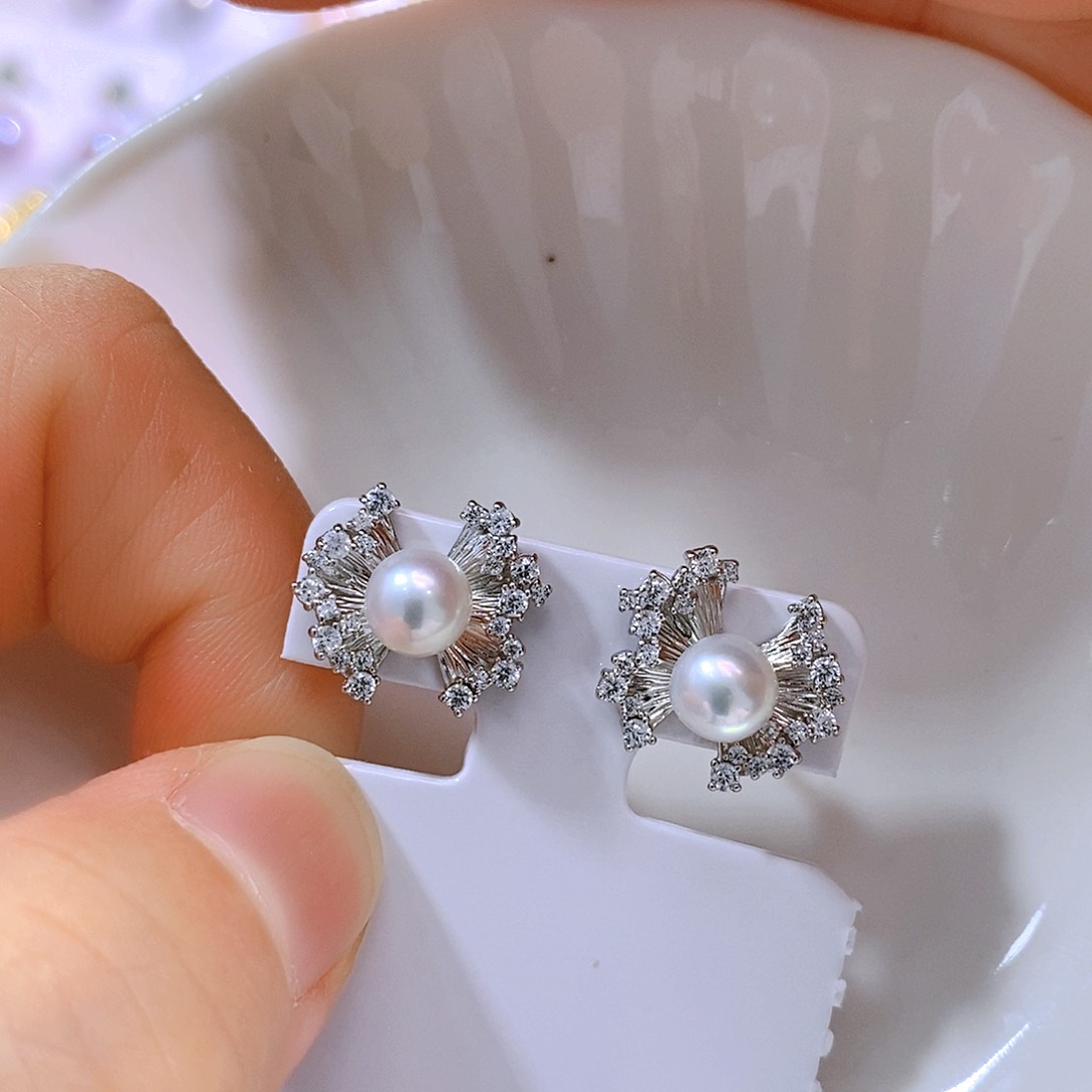 银S925镶嵌淡水珍珠特价耳饰