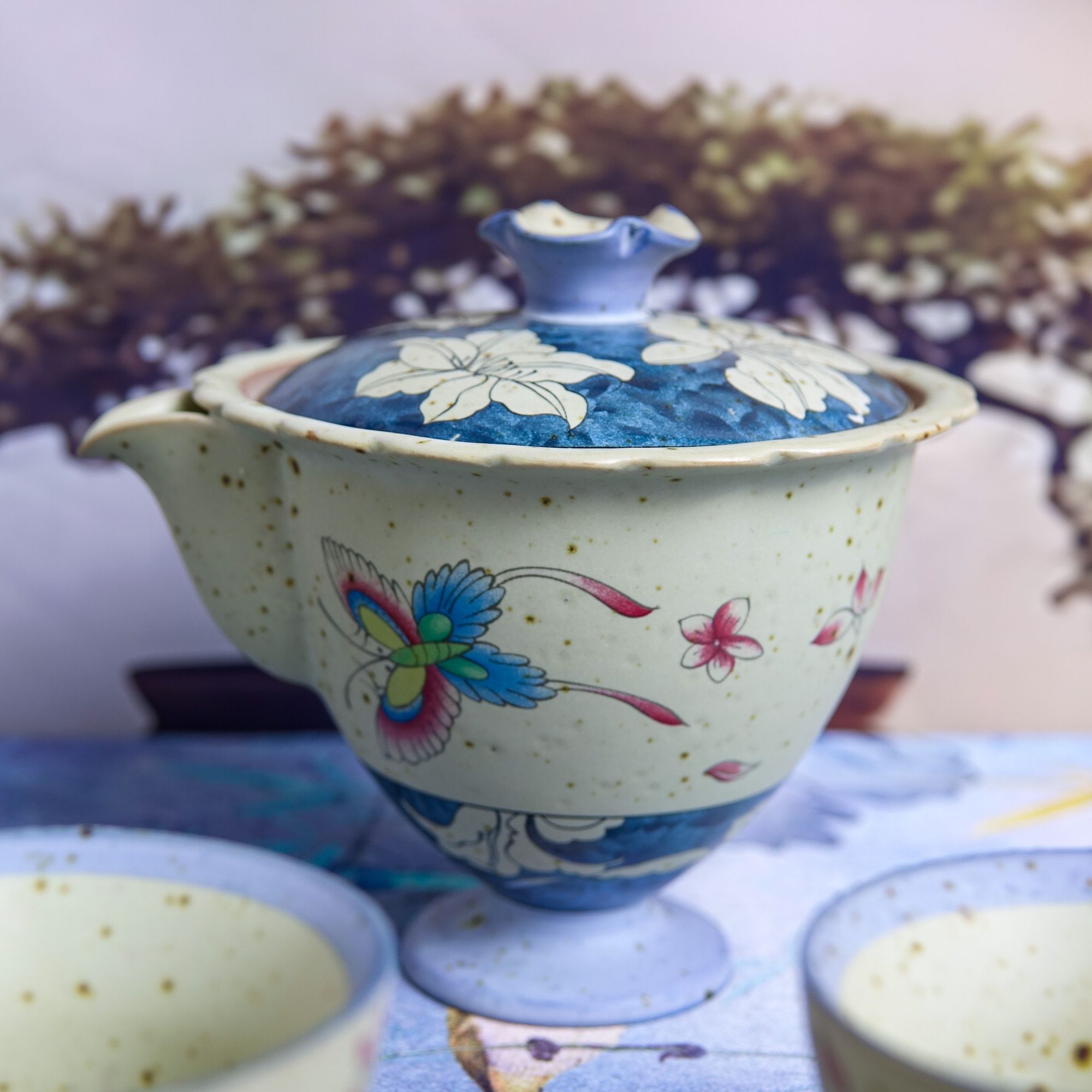 火石蝶恋花陶瓷泡茶碗精致高档茶具瓷盖碗水具带盖高端喝茶