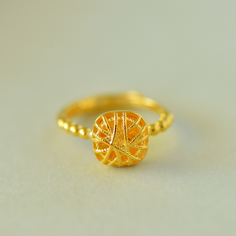 足银戒指 方糖戒指女款古法开口气质轻奢时尚可调节指环