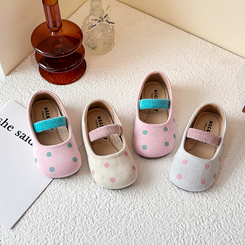 女童甜美波点韩版小皮鞋2025春秋新款软底一脚蹬豆豆鞋日系公主鞋