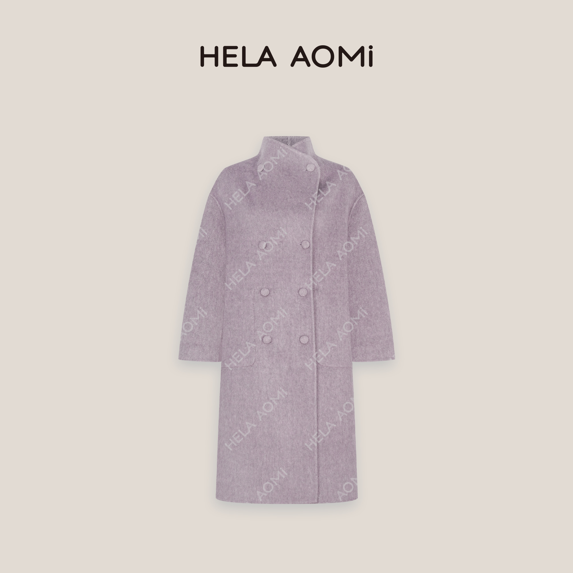 HELA AOMI“芋泥波波.双面穿”绵羊毛80%桑蚕丝兔毛复古中长款大衣