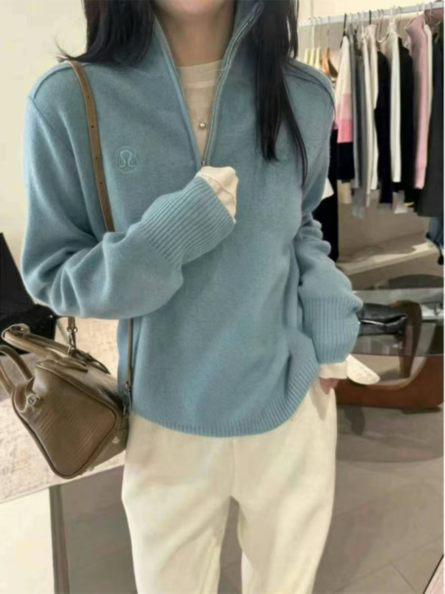 气质定染色~恣意佰搭！半拉链立领新款宽松针织衫毛衣女9527