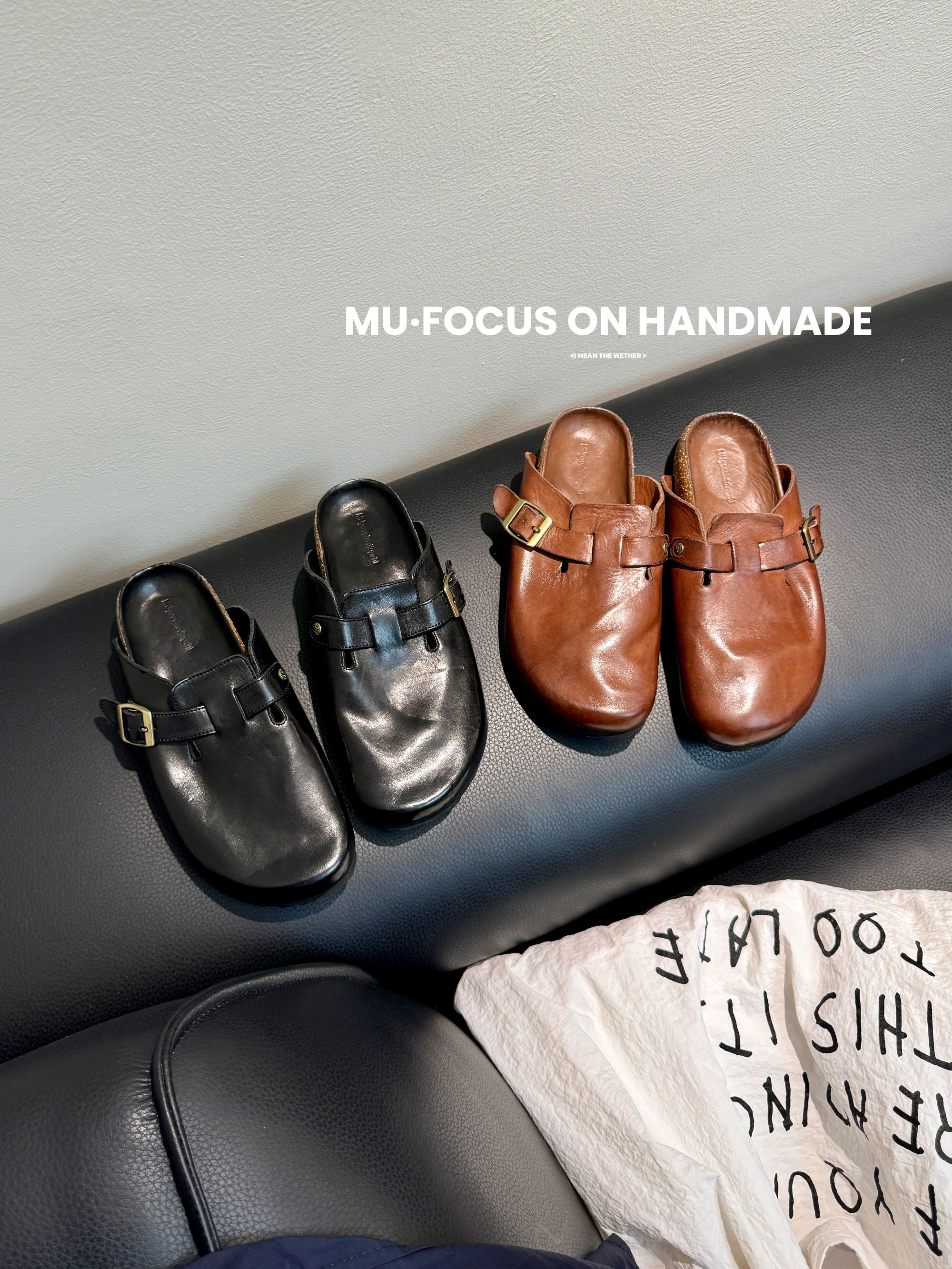 JIELA婕拉家手工鞋新款包头勃肯鞋拖鞋马皮半拖懒人鞋休闲MU9527