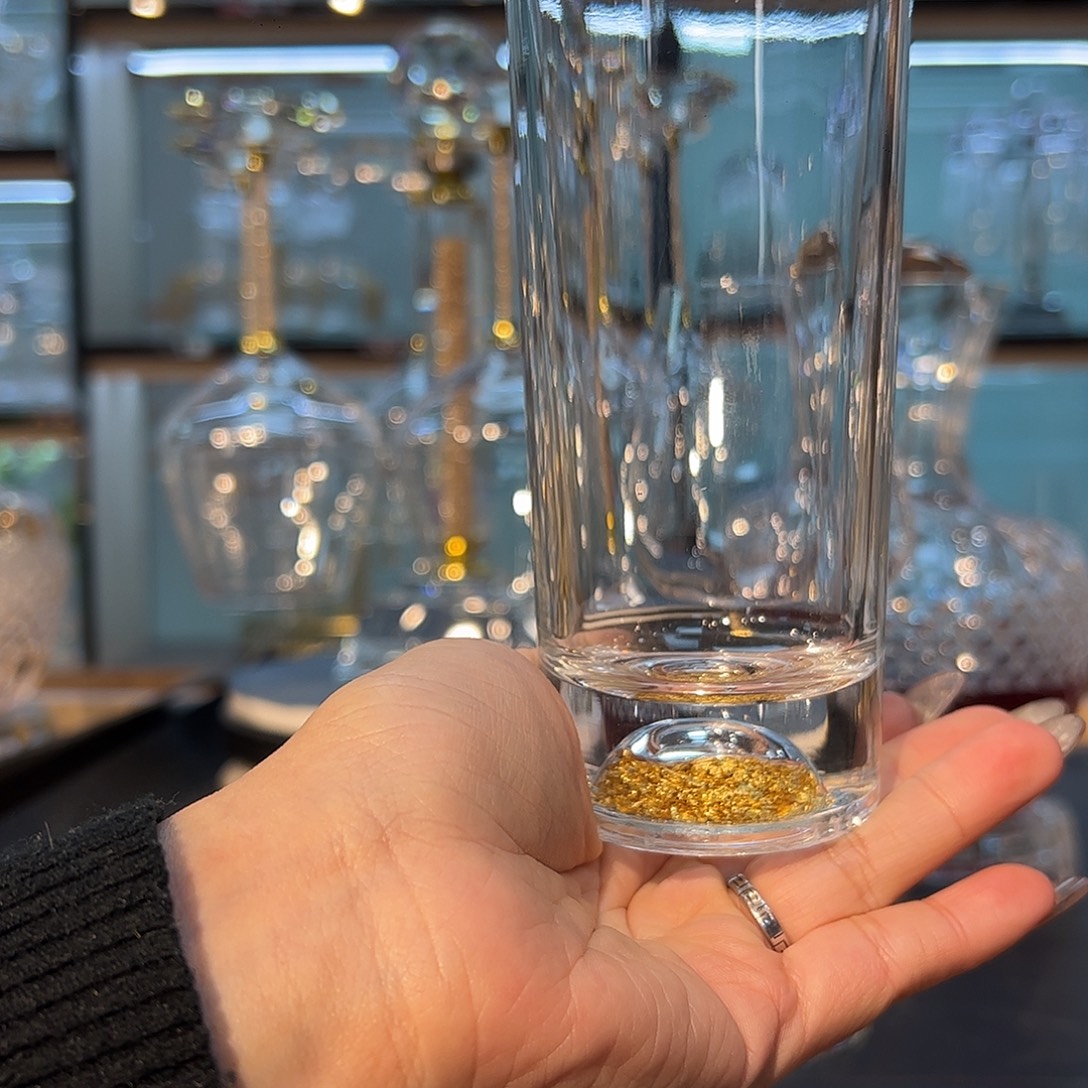 水晶玻璃手柄款金箔水杯1个