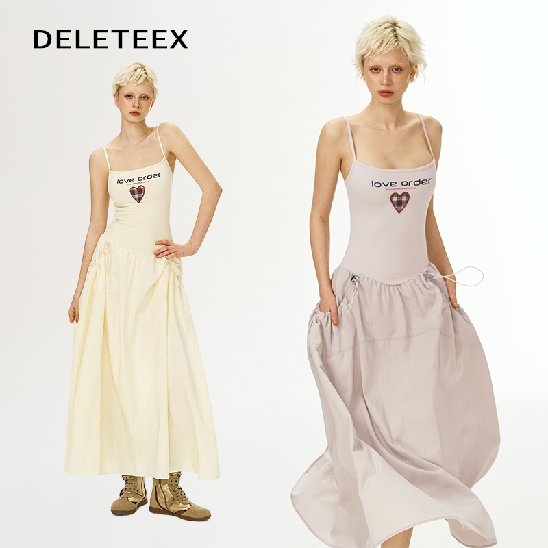 DeleteEX原创love order系列吊带连衣裙收腰修身大口袋休闲伞裙