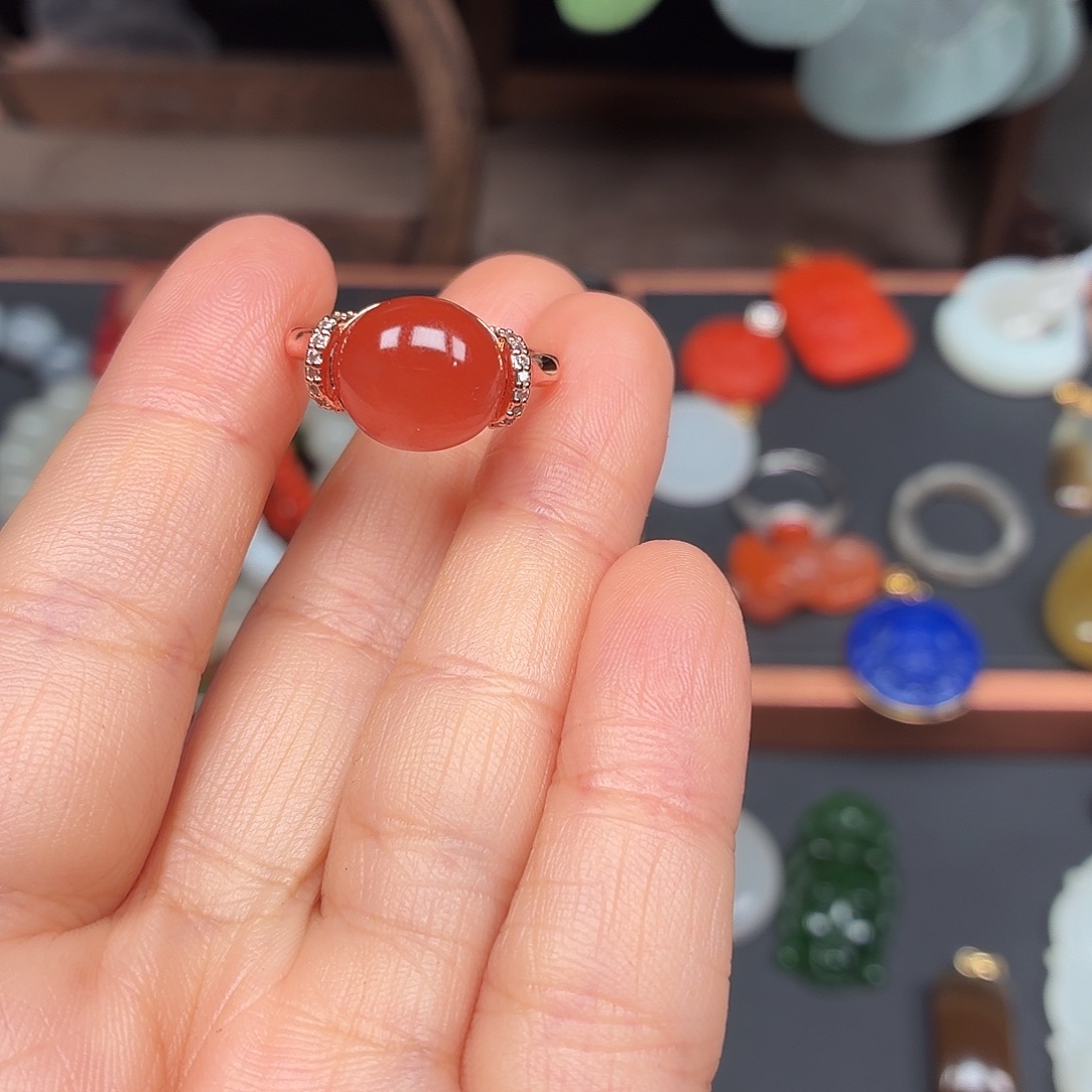 胖***珍南红玛瑙银S925镶嵌戒指