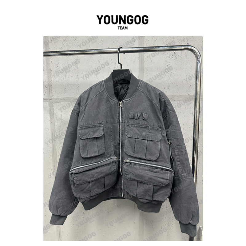 YOG-高定系列-【废土多口袋做旧Bomber棉服】秋冬潮牌美式男女夹克