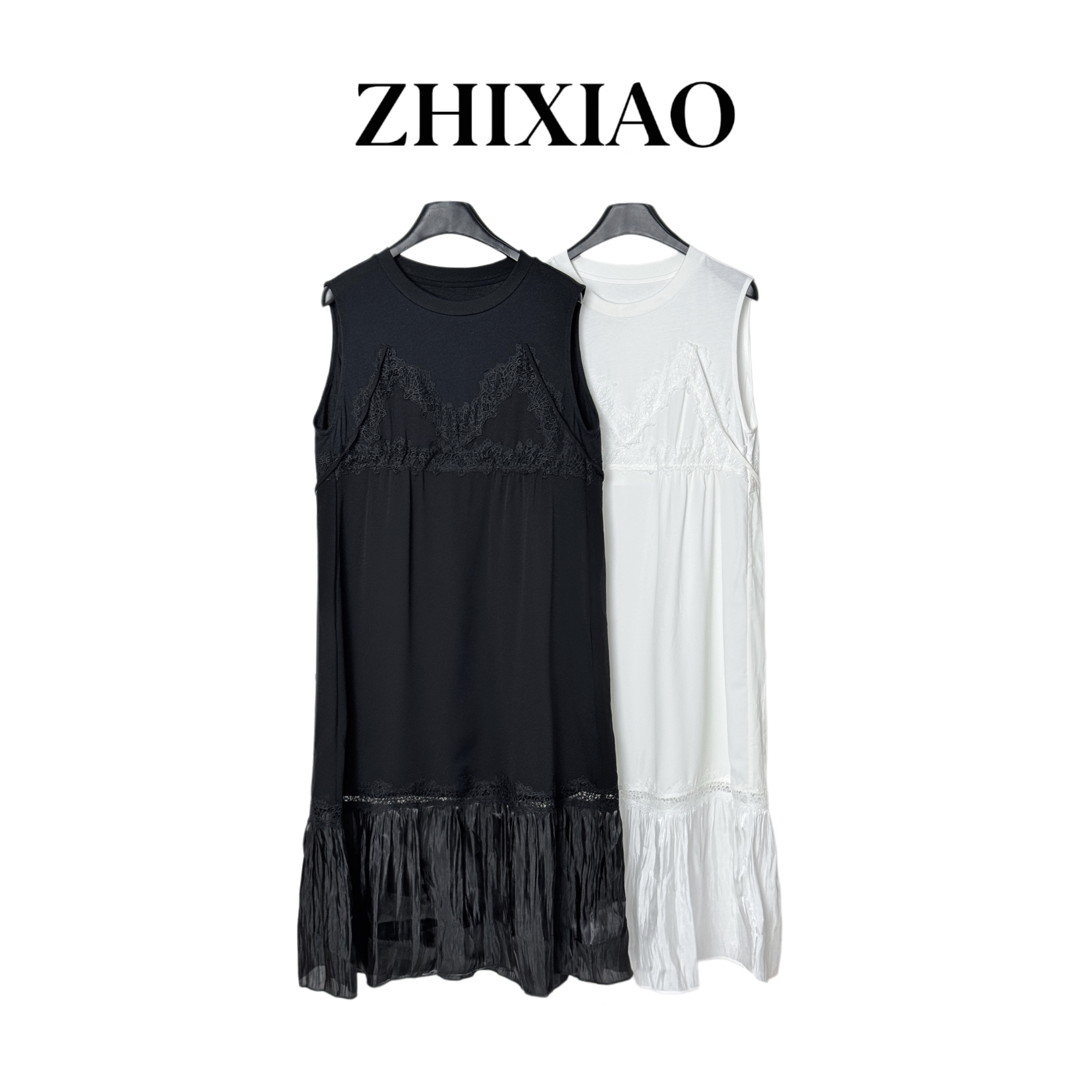 【ZHIXIAO】夏季新款：蕾丝拼接无袖连衣裙250121