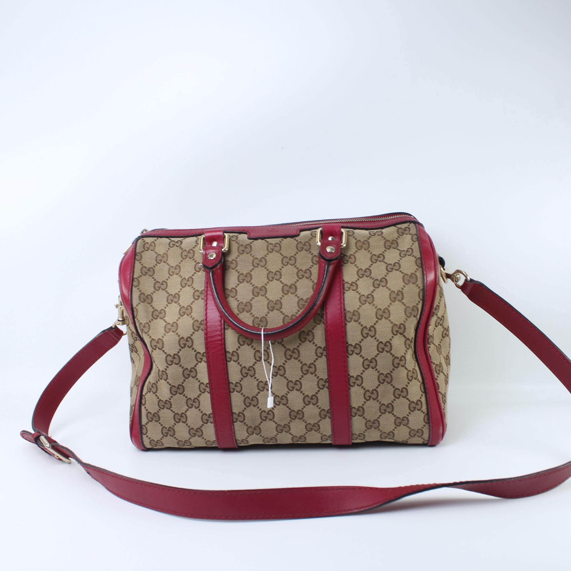 95新 GUCCI/古驰 老花红拼波士顿枕头包