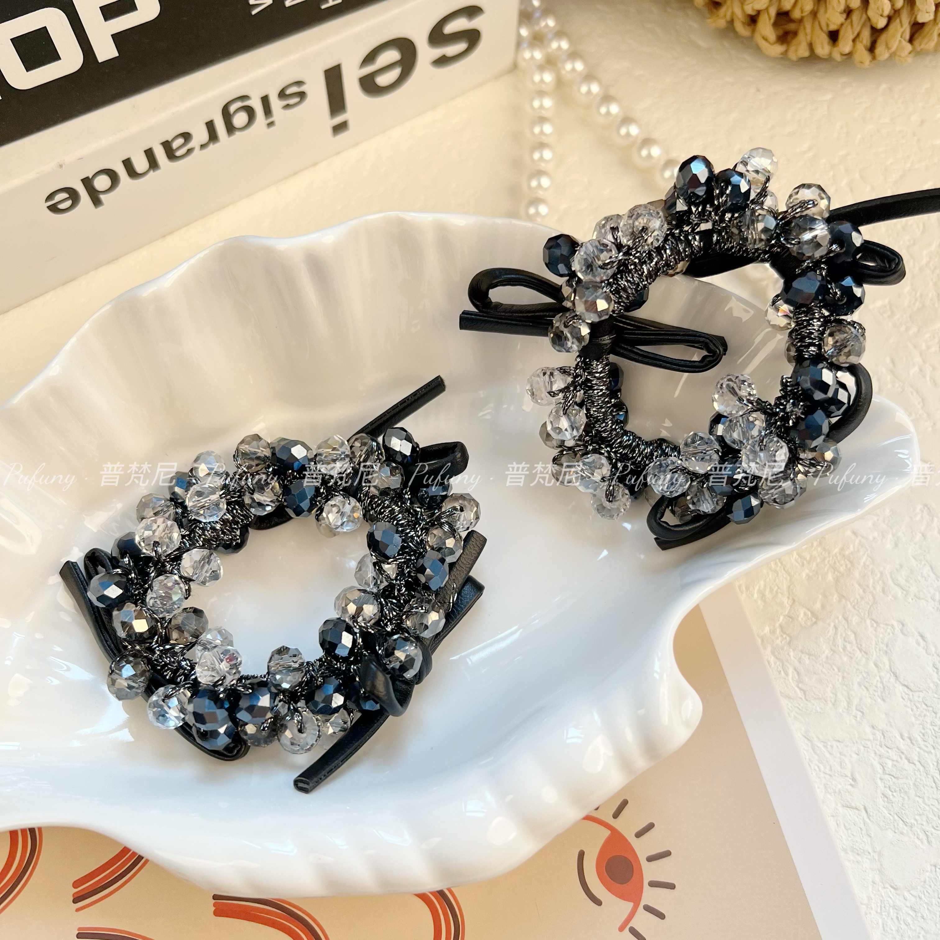 法式晶珠蝴蝶结发圈贵气女高级感头圈发绳气质扎头皮筋