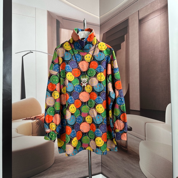 笑脸德绒高领印花上衣2025年秋季新款百搭舒适打底衫时尚穿搭