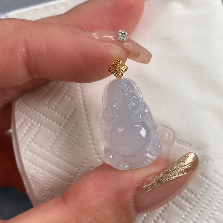 翡翠颈饰18K金镶嵌站佛