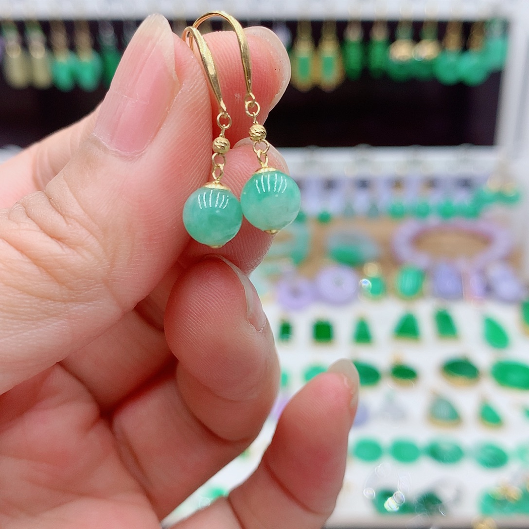 冰***怡翡翠18K金镶嵌耳饰