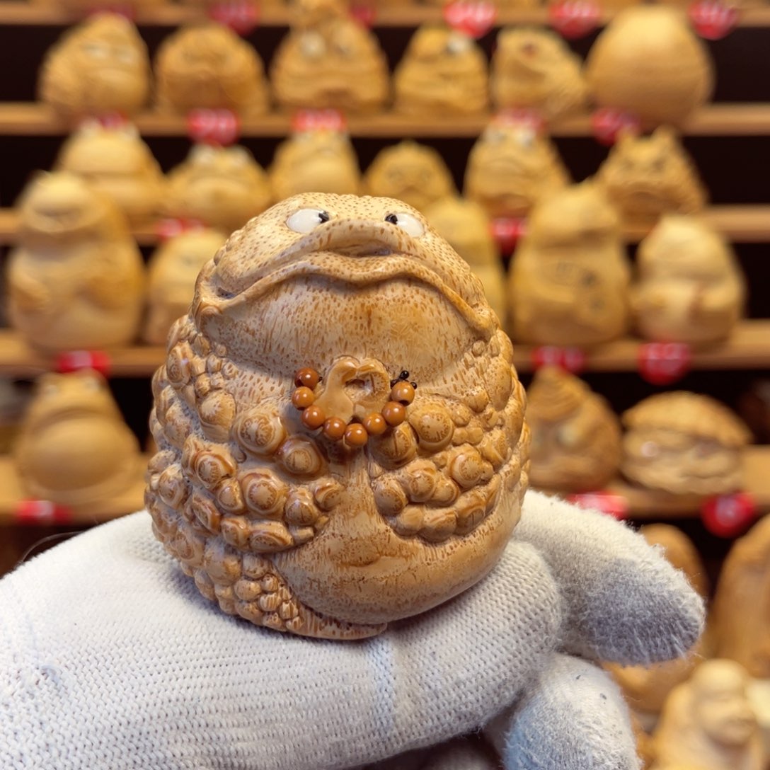 竹缘*竹根雕金蟾手把件