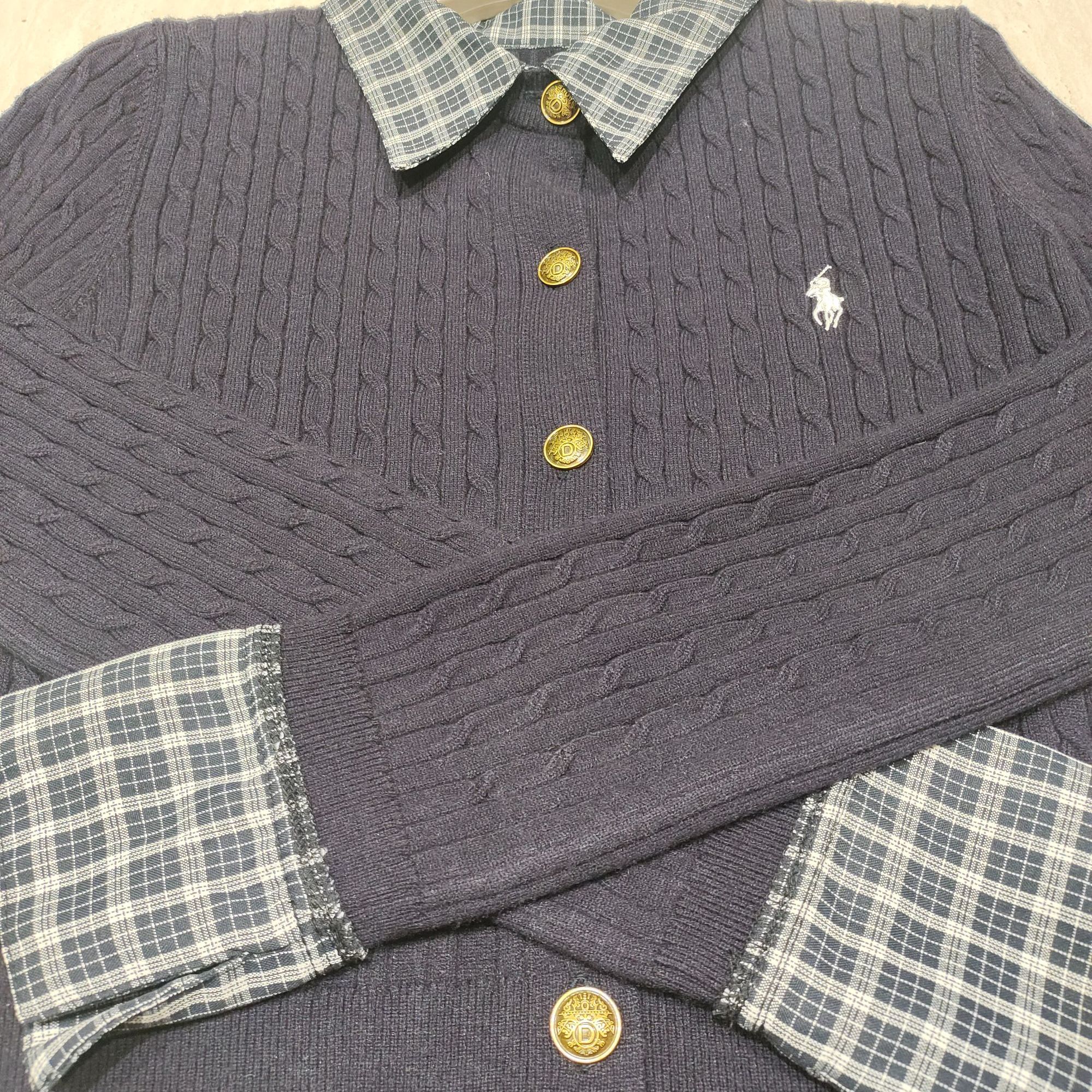 毛针织衫常规款针织衫时尚宝蓝色开衫开衫-2557