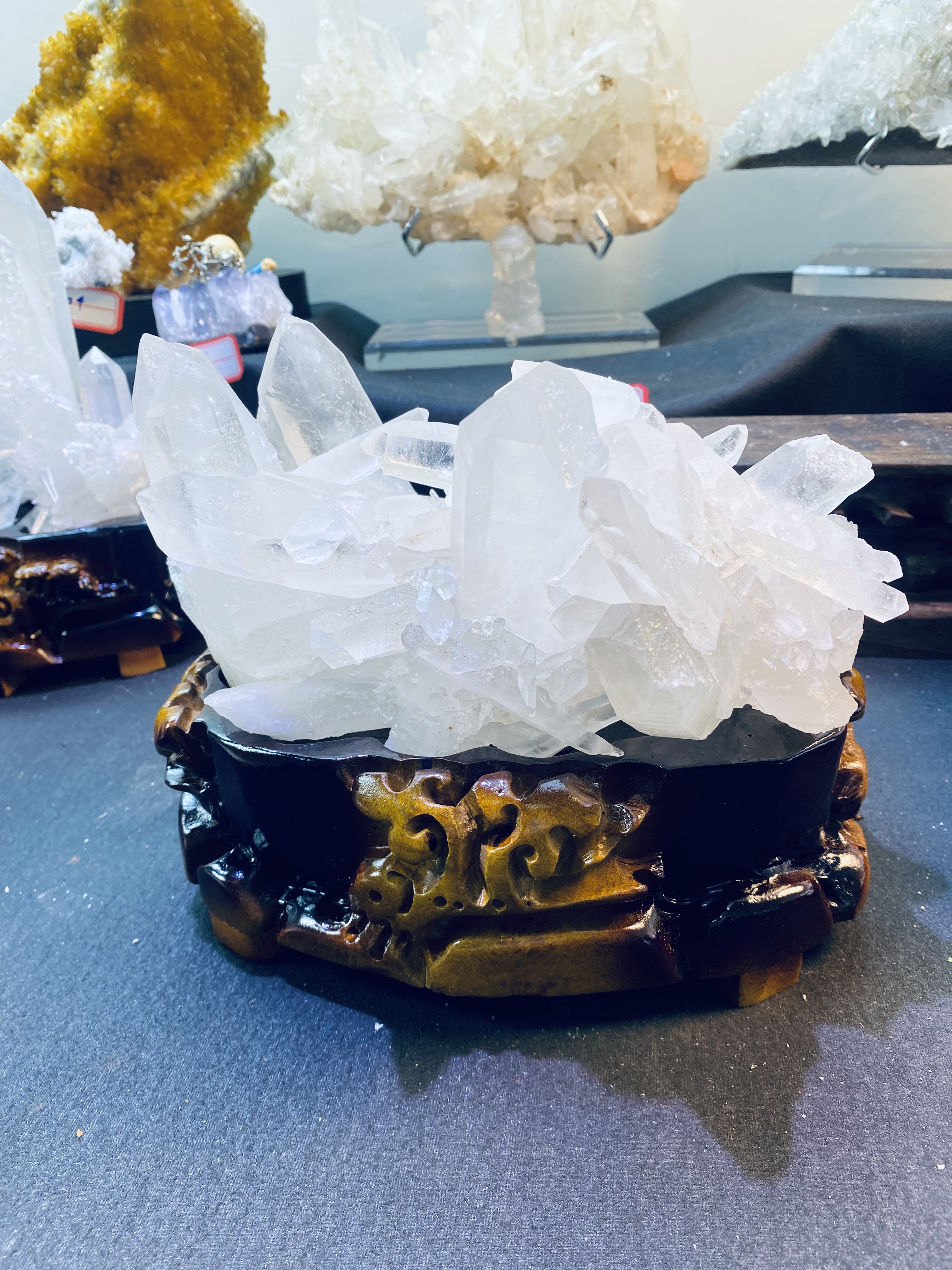 透明白水晶簇摆件 矿标 白皮透体中式玄关书房摆设摆件轻奢