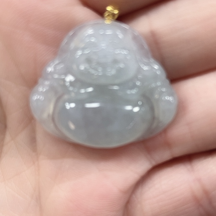 翡翠18K金镶嵌吊坠(不含链)年*?缅甸翡翠a货糯冰种佛公