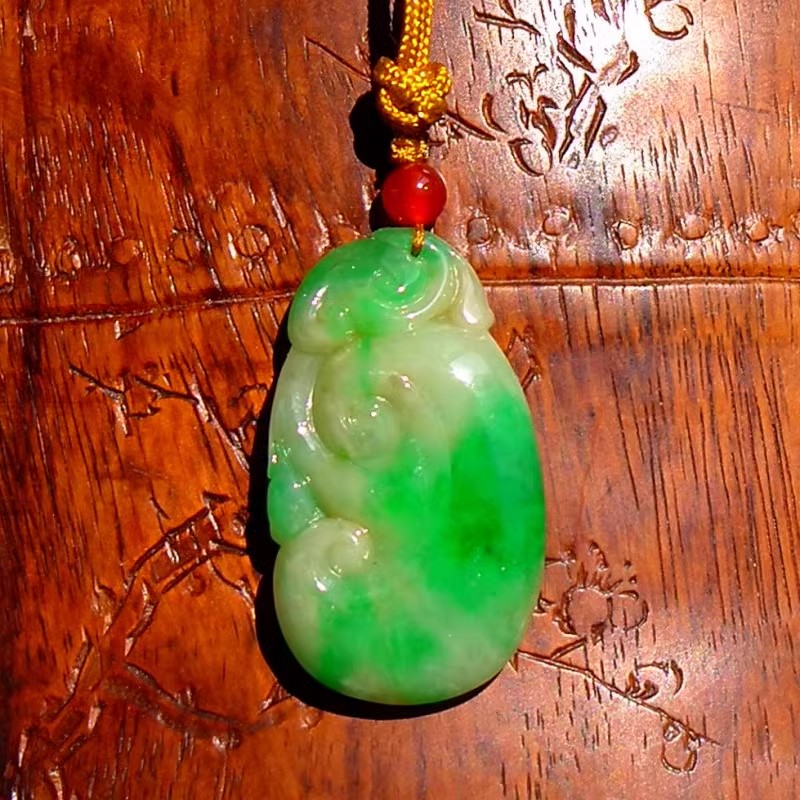 荣=华4724天然A货缅甸老坑正阳绿翡翠如意吊坠挂件冰糯种证书复检