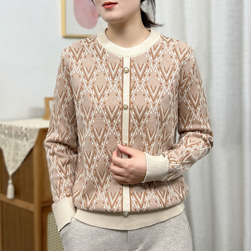 春秋中妈妈春秋针织上衣服2025新款中老年女秋装圆领洋气打底小衫