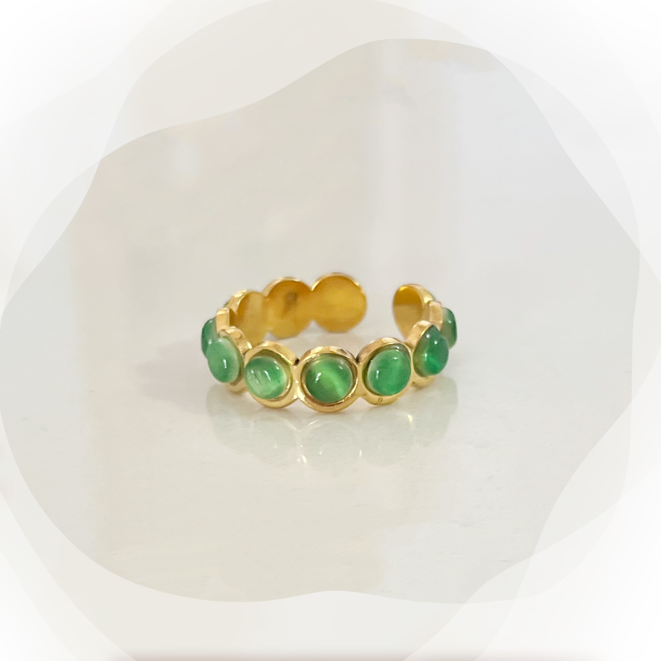 钛钢琉璃戒指 4140钛钢高级感嫩芽绿色开口戒指