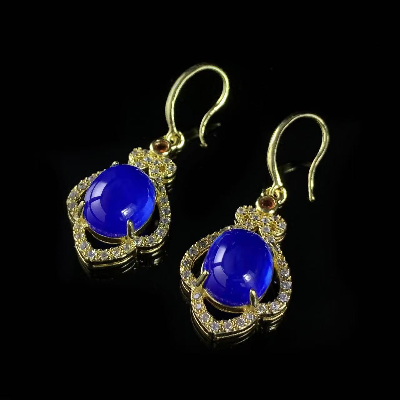 培育蓝宝石CT3284【任会长珠宝】璀璨蓝宝石耳钩-多样性只发一对