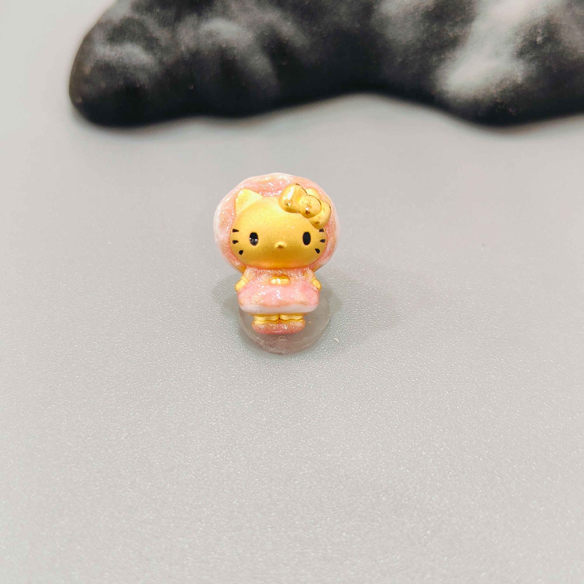 【珺铺黄金】足金999粉色太阳帽kitty3D硬金转运珠饰品