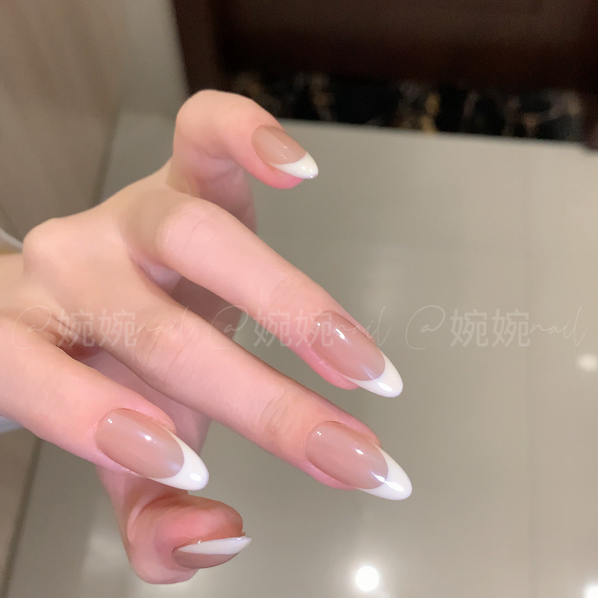 婉婉【酸奶法式】纯手工手绘法式蹭粉简约百搭穿戴甲