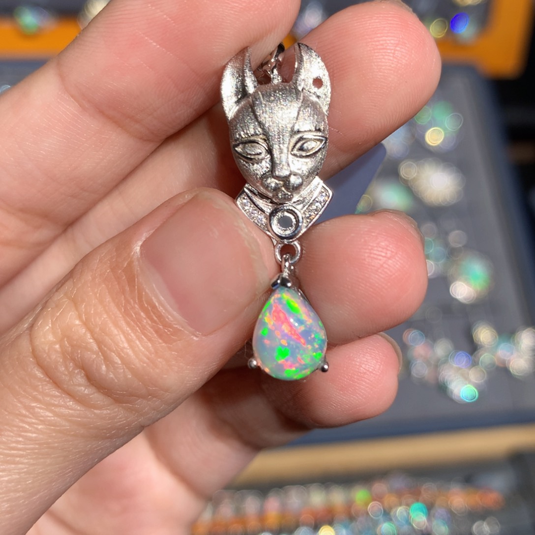 银S925镶嵌欧泊欧泊吊坠y