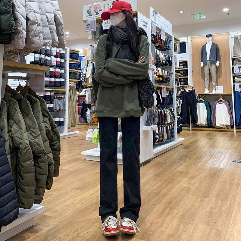 180高个子175加长黑色直筒牛仔裤女高腰显瘦弹力超长窄版裤阔腿裤