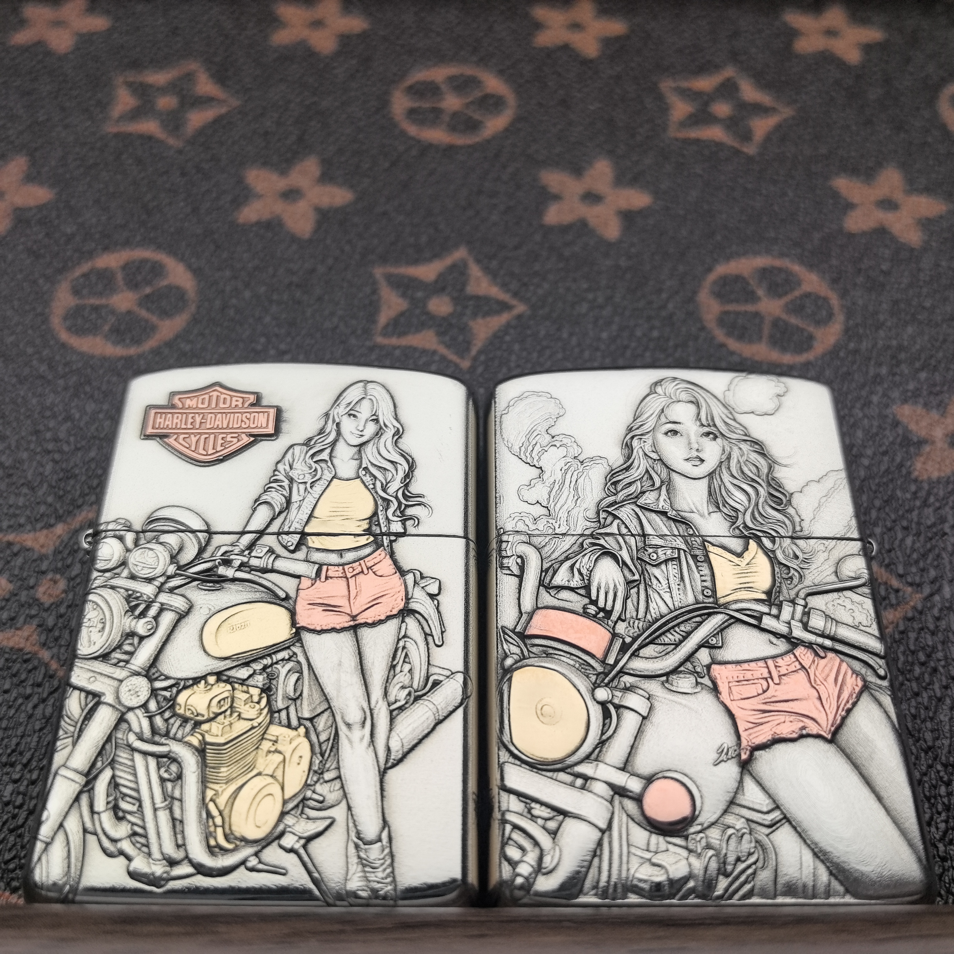 ZORRO2代902S盔甲(哈雷女孩)双面浮雕镶嵌煤油打火机【金蝉工作室】