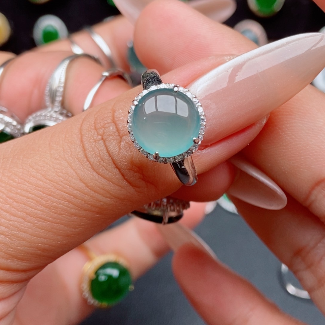 翡翠戒指银S925镶嵌10-6/10.3/5.2