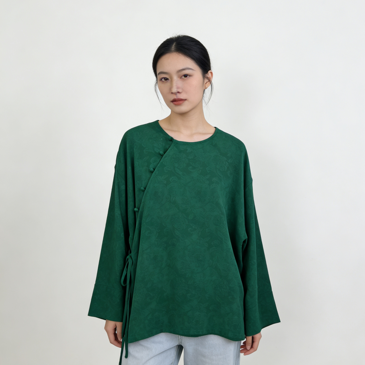 【DY1898】樱美嘉100桑蚕丝重磅香云纱圆领衬衫新中式百搭打底上衣