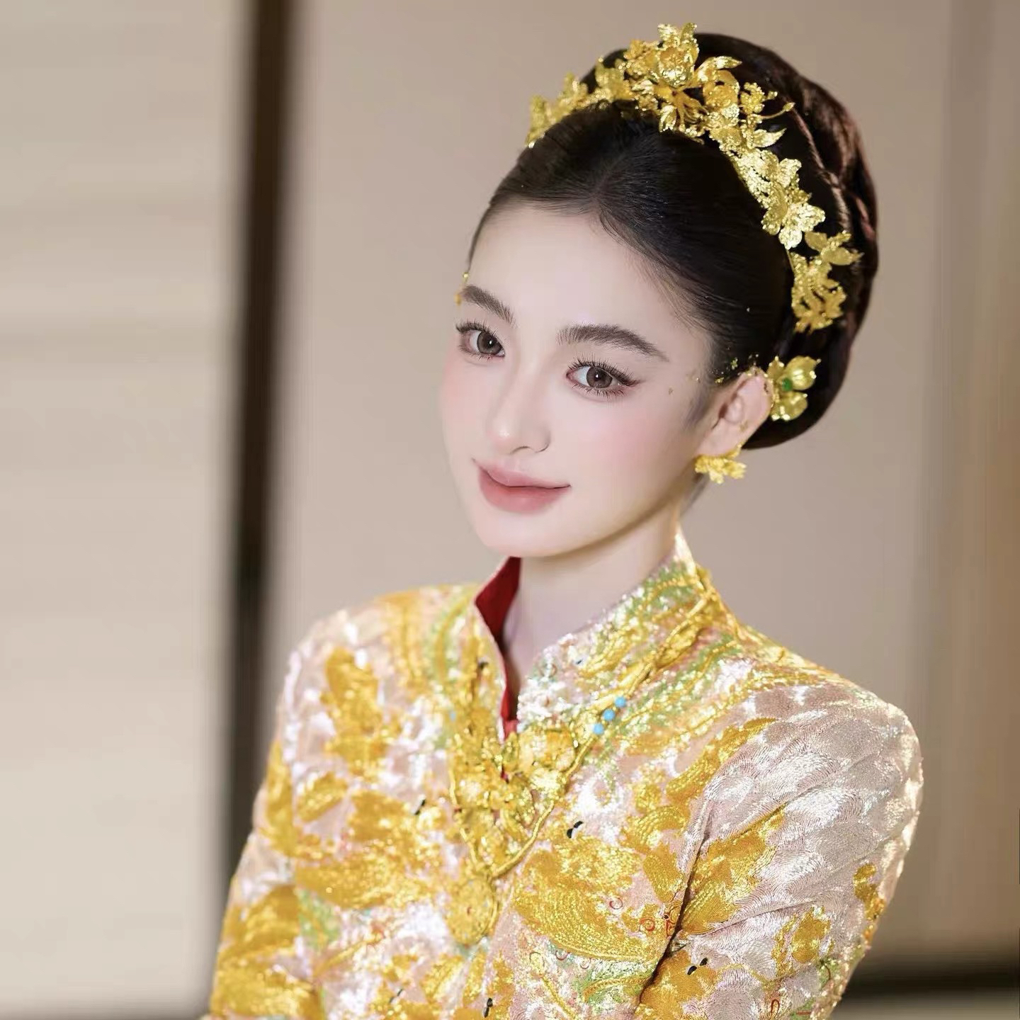 ETE-12950新娘饰品中式金色牡丹半冠发冠秀禾服龙凤褂配饰