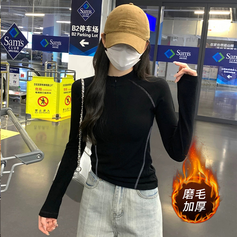 【运费补贴】双面磨毛~打底衫女秋季新款半高领拼接内搭显瘦上衣