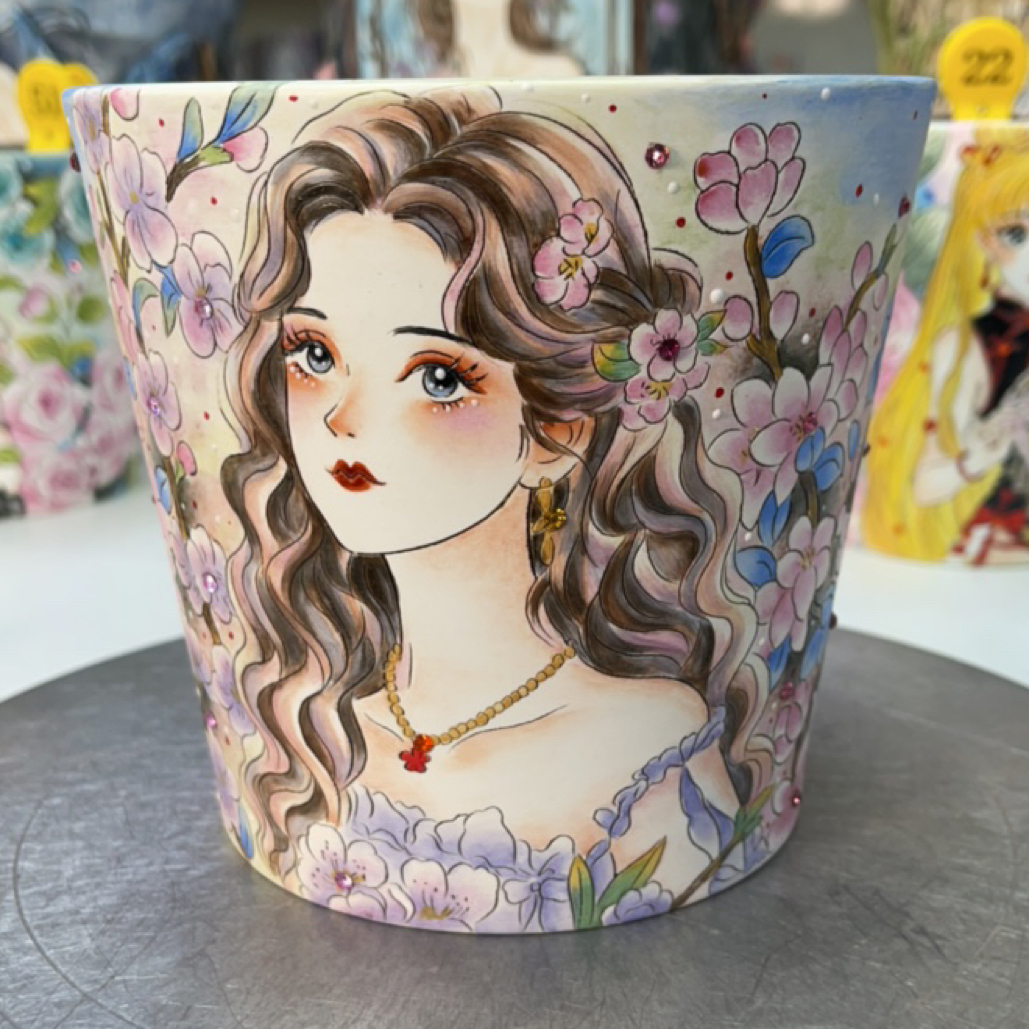 薄雾的精工美女直筒万象盆、内口径14.6 外口径16高度14.5