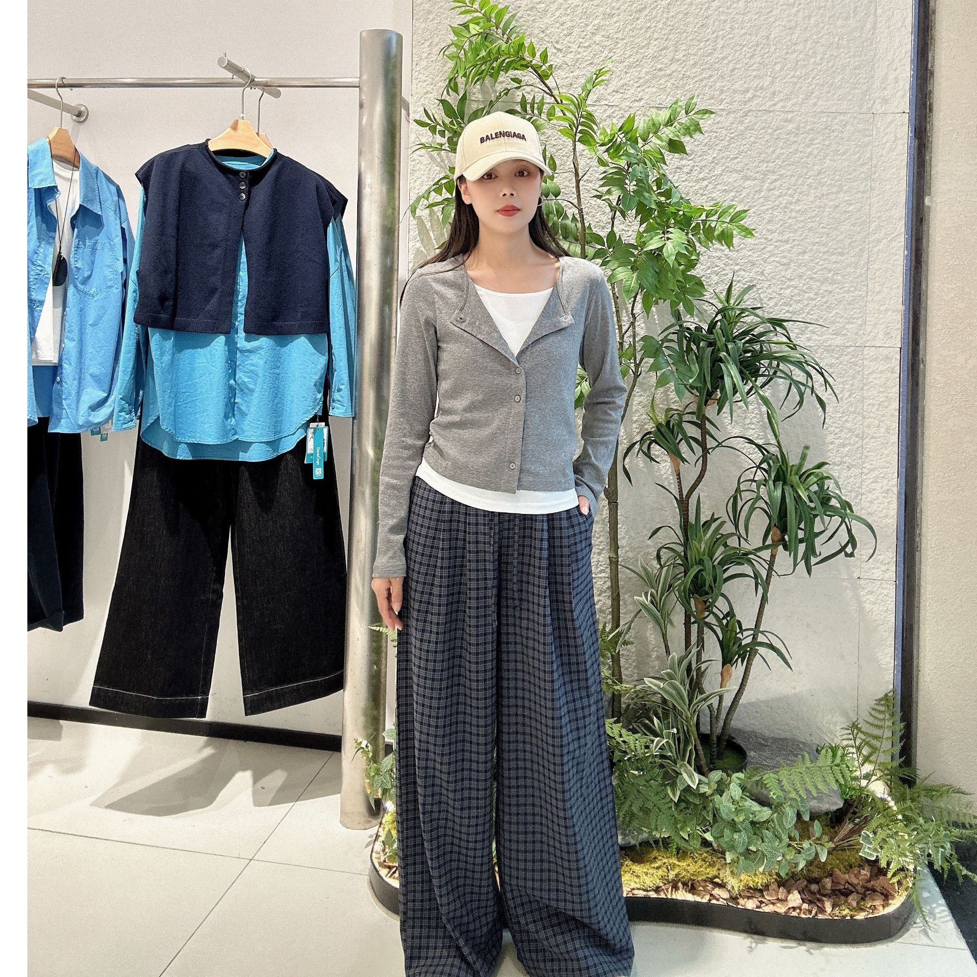 新款森系极简INS慵懒风格纹长裤时尚休闲显瘦阔腿裤女