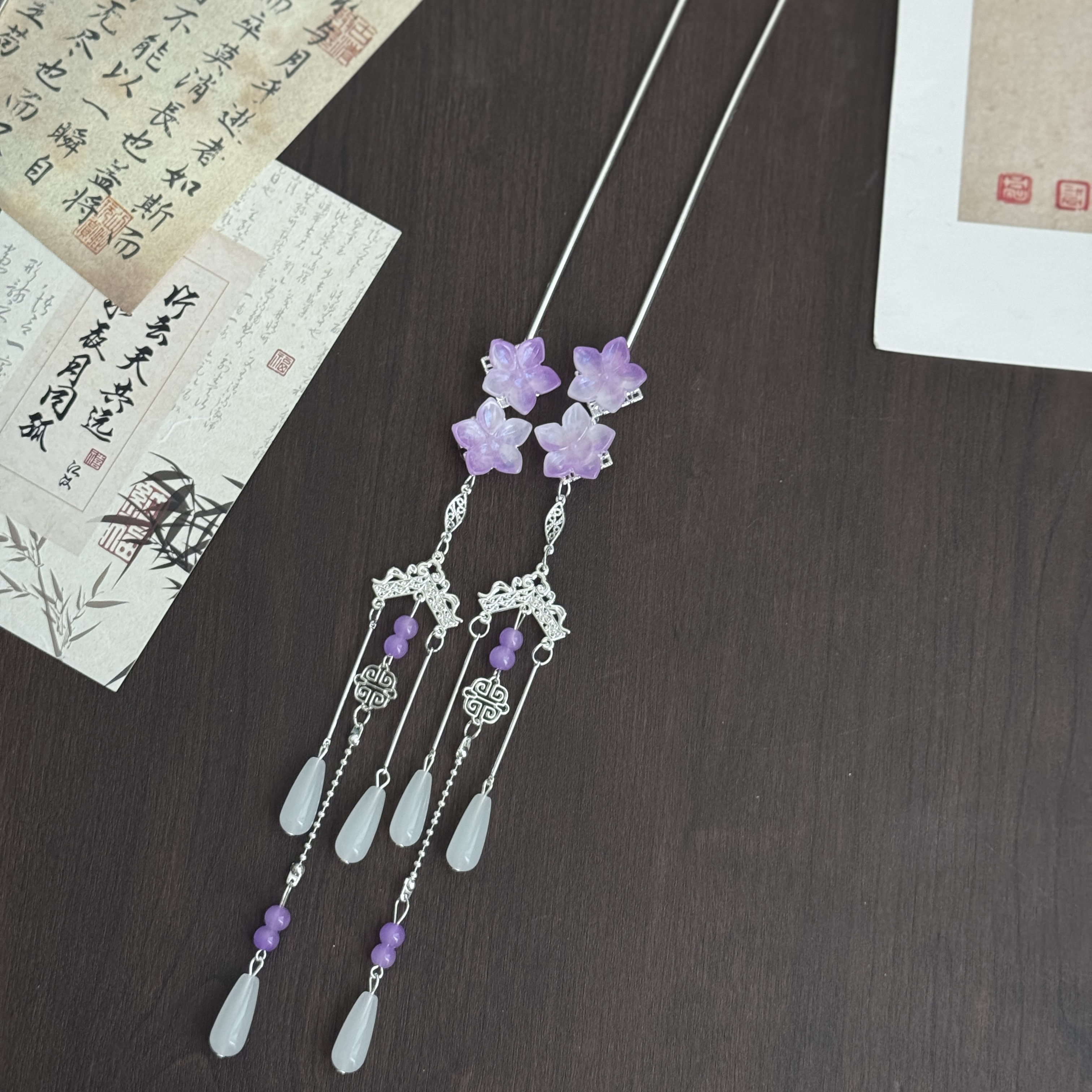 紫】无尽夏】琉璃花古风汉服配饰