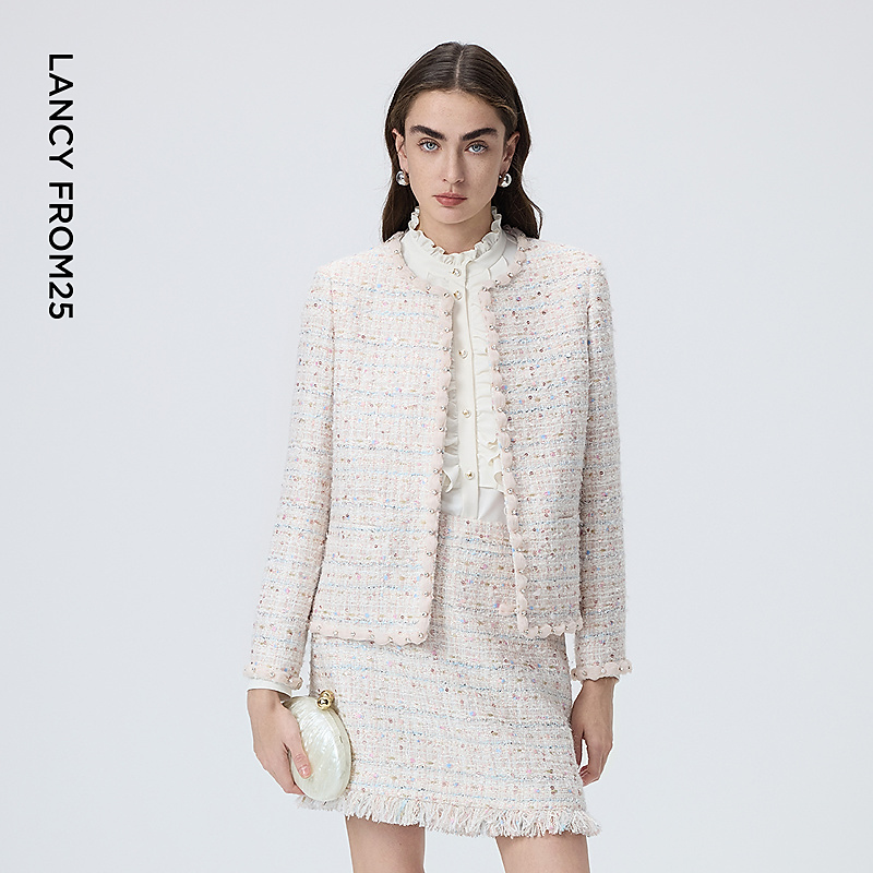 朗姿钉珠重工小香风短外套法式气质高级感开衫上衣2026年春季新款