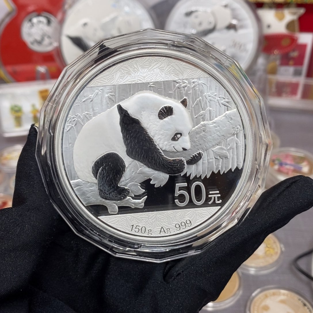 纯银21熊猫150克原证盒