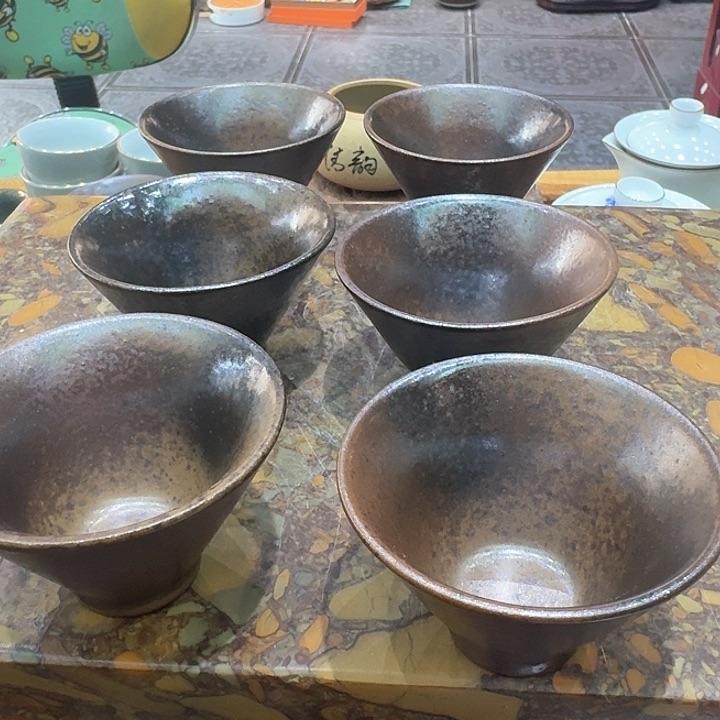 陶烧品茗斗笠杯六个。。品茗
