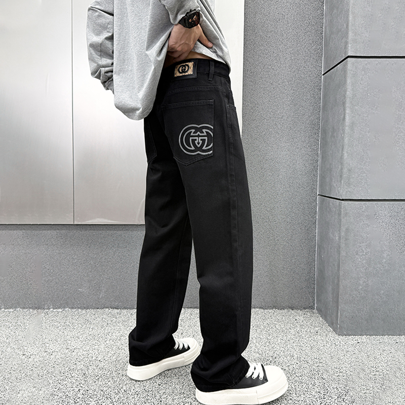 Q82 2025年秋冬新款白黑色高端百搭牛仔裤男士秋季宽松直筒