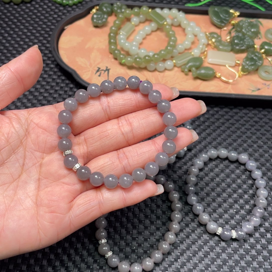 和田玉未镶嵌颈饰烟紫手串