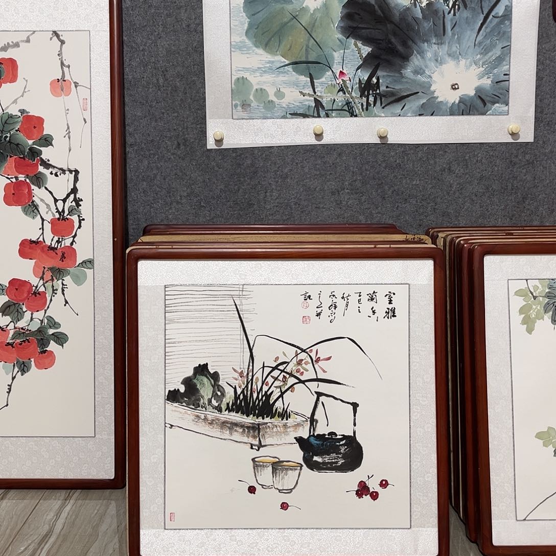 国画书画作品带框63×63