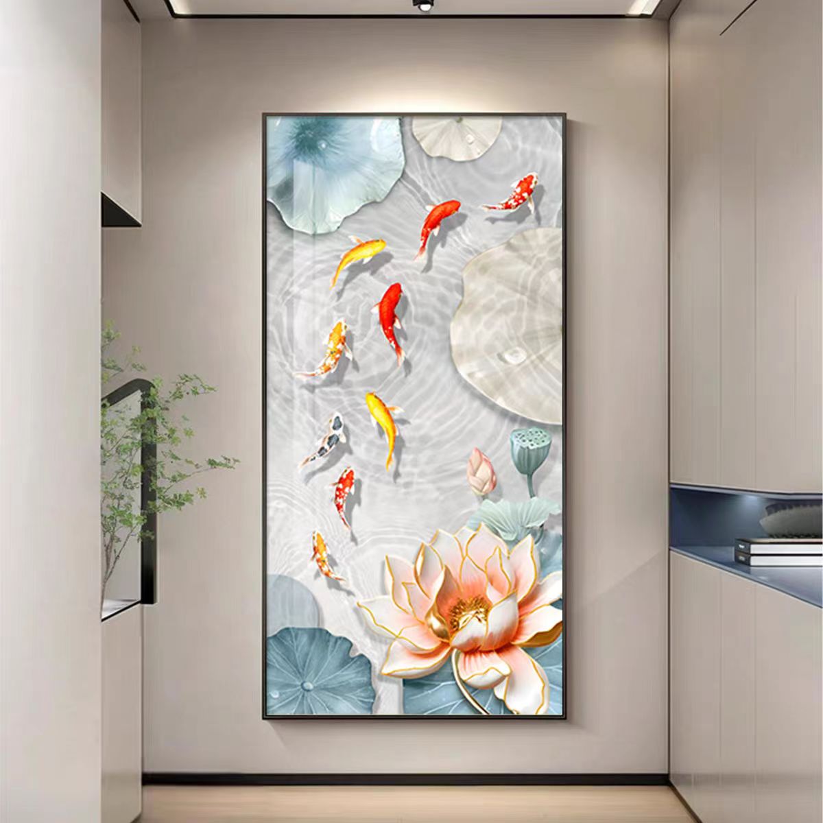九鱼唯美玄关装饰画现代简约轻奢高级入户走廊壁画过道寓意挂画