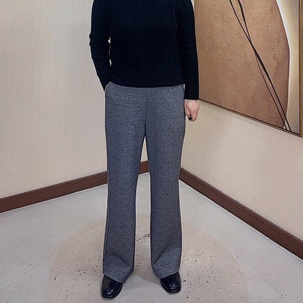 【嫩尼娅】文艺复古千鸟格毛呢裤女秋冬新款小个子显瘦显高微喇裤