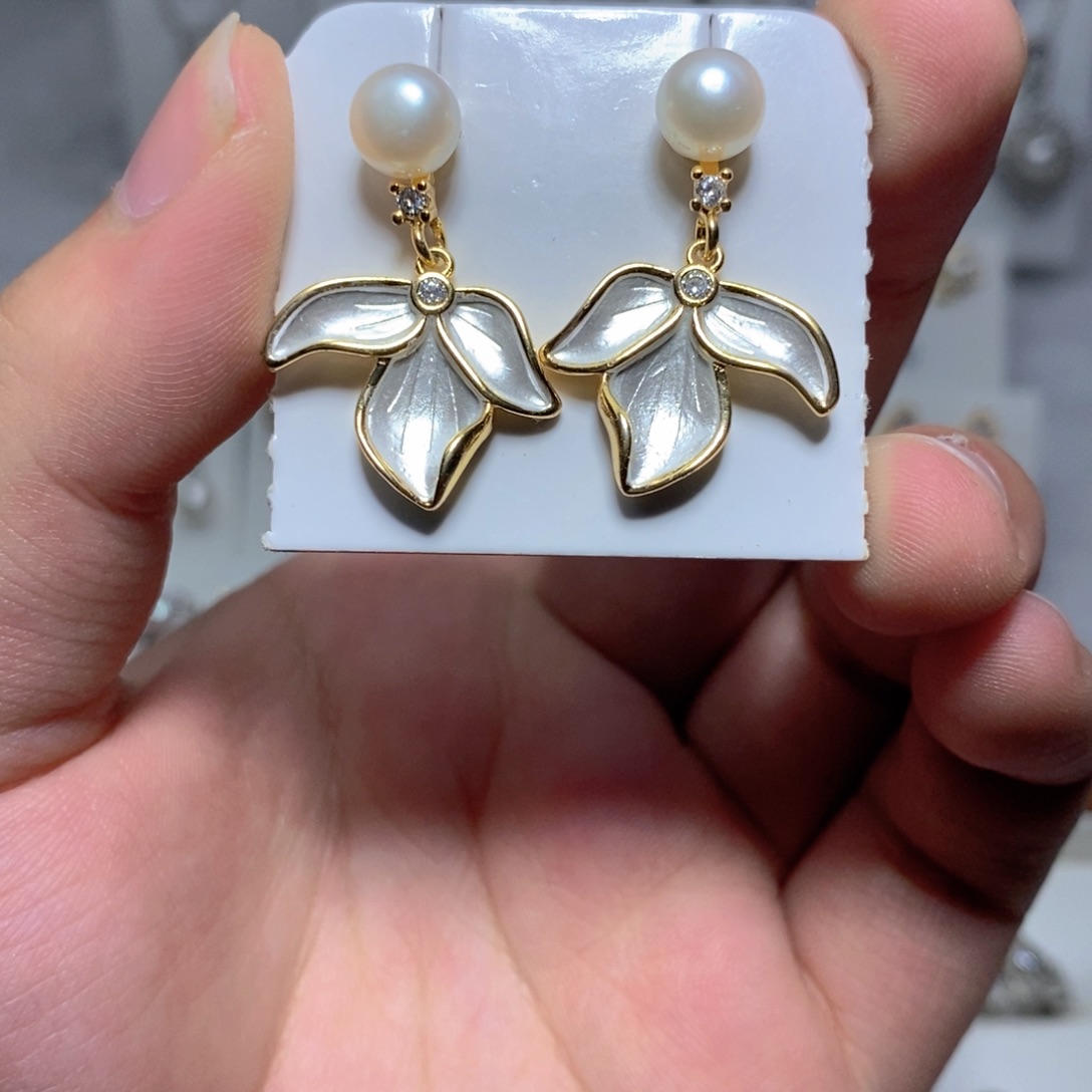 淡水珍珠耳饰银S925镶嵌